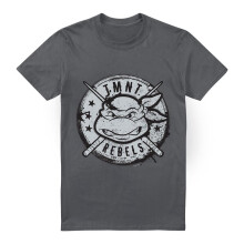 (S, Charcoal) Teenage Mutant Ninja Turtles Mens Rebels Distressed Logo T-Shirt