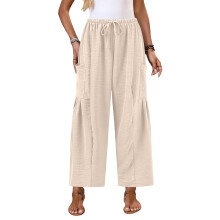 Pantalon large pour femme, décontracté, coupe ample,-Abricot S