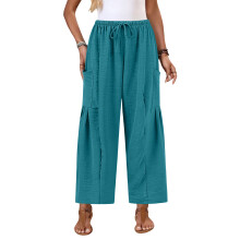Pantalon large pour femme, décontracté, coupe ample,-Bleu lac M