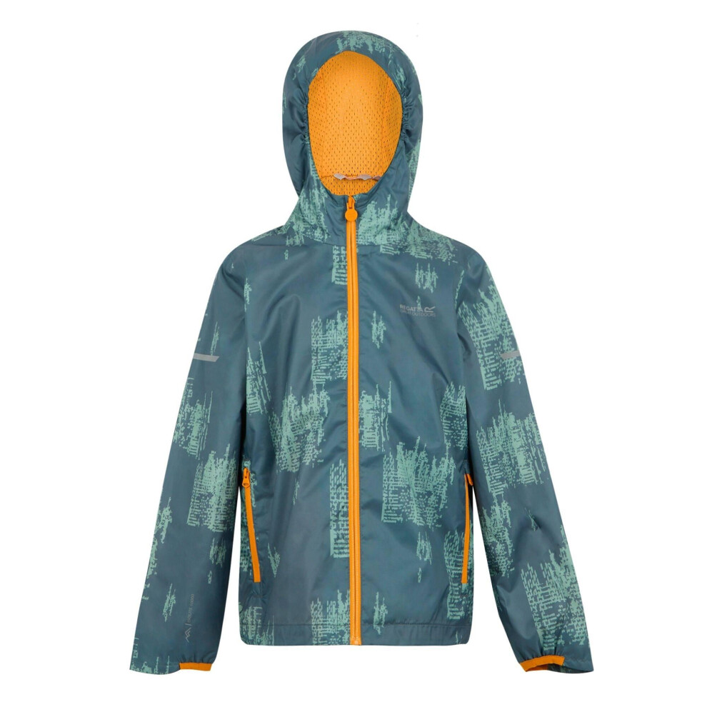 Regatta (11-12 Years, Stormy Weather/Glacier/Bright Marigold) Childrens/Kids Lever Ii Printed Waterproof Jacket
