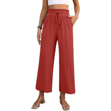 Women's wide-leg cropped wide-leg pants, flowy and-Orange S