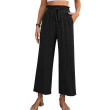 Women's wide-leg cropped wide-leg pants, flowy and-Black M