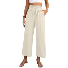 Pantalon large court pour femme, fluide et-Beige XXL