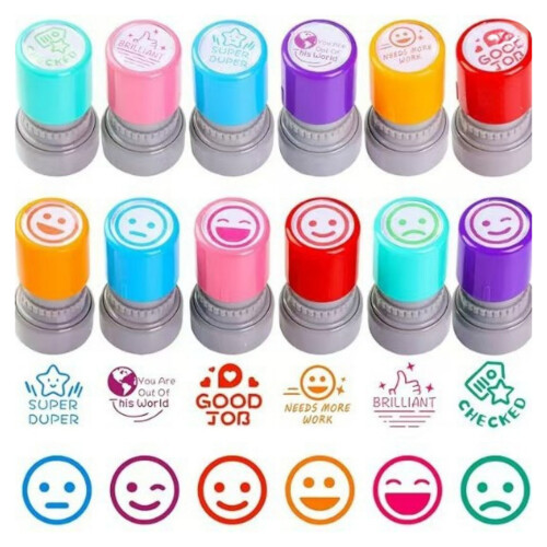12 Pcs Teacher Grading Stamps Featuring Positive English-D