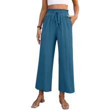 Pantalon large court pour femme, fluide et-Bleu foncé XL