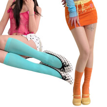 1Pair Colorful Knee Highs Socks Knee Highs-Orang nylon blue