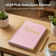 (Pink Matte Box) 2026 Planner - Gold Foil Notebook for Students & Pros