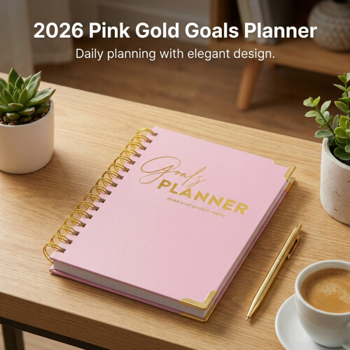 (Pink Matte Box) 2026 Planner - Gold Foil Notebook for Students & Pros