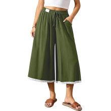 Women's Linen Culottes Wide Leg Flowy Pants-Army Green S