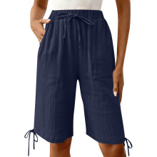 Shorts for Women Length High Baggy Shorts with-Blue XXL
