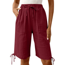 Shorts for Women Length High Baggy Shorts with Pockets-Red XXL