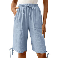 Shorts for Women Length High Baggy Shorts with-Sky Blue XL
