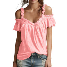 Women's Fashionable Casual Off-Shoulder Blouse, , Short-Pink L