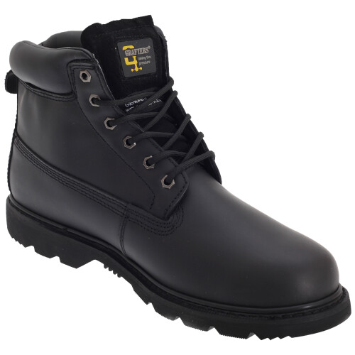 (9 UK, Black) Grafters Mens 6 Eye Padded Leather Work Boots