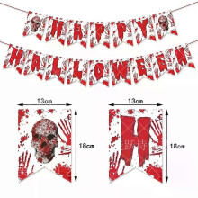 (10pcs 7inch plates) Bloodstain Halloween Bloodfingerprint Popcorn Box Eyeball Tableware Banner Haunting Decor