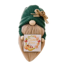 (Green) Herbstliche Ernte-Gnom-Plüschmütze mit Kürbisschild, Etagere-Tablett-Dekoration für die Küche im Landhausstil