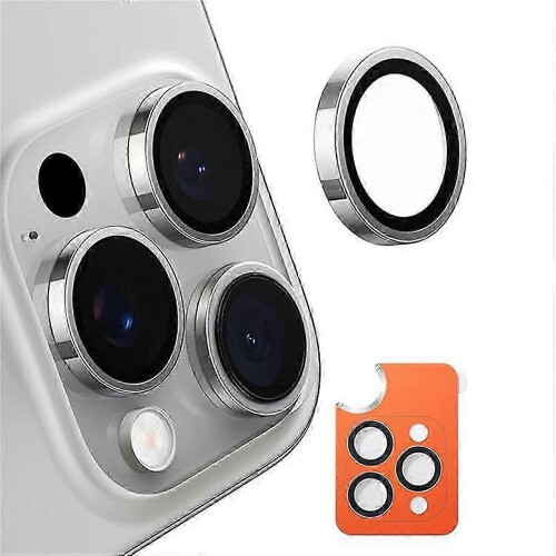 (Silver) TORRAS 1Set Clear Tempered Glass Camera Lens Protector for iPhone 15 Pro/Pro Max