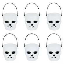 (white) 6pcs Mini Halloween Candy Bucket Pot Cauldron Witch Skeleton Trick Treat Party Decor Toy