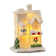 (J) Multicolor LED Lighted White Resin Winter Village Houses Desktop Christmas Decor