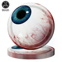 (10pcs 9inch plates) Bloodstain Halloween Bloodfingerprint Popcorn Box Eyeball Tableware Banner Haunting Decor