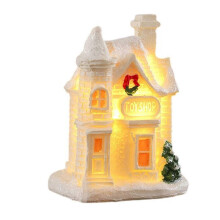 (E Style) Multicolor LED Lighted White Resin Winter Village Houses Desktop Christmas Decor