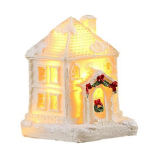 (A) Multicolor LED Lighted White Resin Winter Village Houses Desktop Christmas Decor