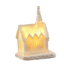 (B) Multicolor LED Lighted White Resin Winter Village Houses Desktop Christmas Decor