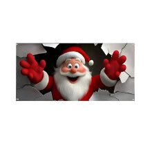 (D 4.0M) Merry Winter Festival Santa Claus Snowflake Garage Door Banner Yard Party