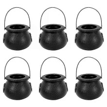 (black) 6 Mini-Halloween-Süßigkeiteneimer, Kessel, Hexenkessel, Skelette, Streiche, Süßigkeiten, Partydeko, Spielzeug
