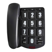 (Black) Telefono fisso PK3000 con tasti grandi e vivavoce per anziani ipovedenti, colore nero e bianco.