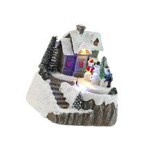 (Style C) Xmas LED Illuminated Desktop Snow House Music Box Ornament Warm Multicolor Light