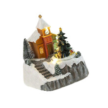 (Style D) Xmas LED Illuminated Desktop Snow House Music Box Ornament Warm Multicolor Light