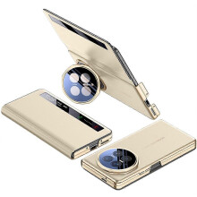 (Gold) Honor Magic V6 5G Smart View Window Leather Case Metal Lens Kickstand