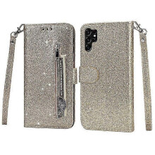 (Gold) For Samsung Galaxy S25 Ultra Zipper Pocket Glitter Leather Stand Case