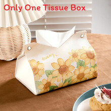 (Yellow)Contemporary Leather Tissue Organizer For Home And Car Features Multifunctional