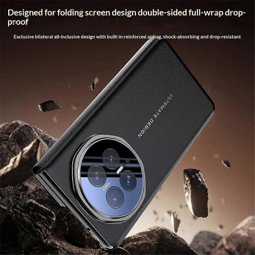 (Black) Honor Magic V6 5G Smart View Window Läderfodral Metalllins Stativ 2