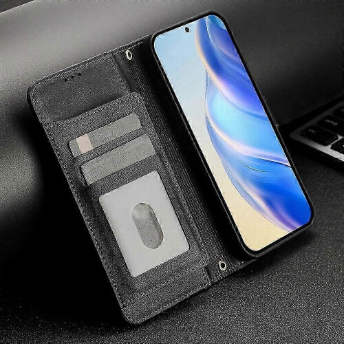 (Black) Genuine Leather Wallet Case for Pixel 8 Pro Card Slot 1