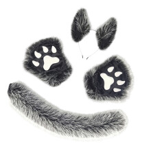 Niedlicher Wolf-Cosplay-Ohren-Kopfschmuck,-Schwarz und Weiß