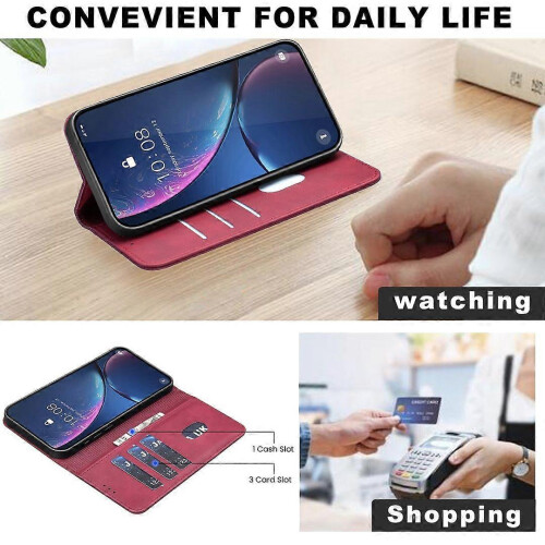 (Red) Honor 200 Lite Flip Case RFID Blocking Shockproof Magnetic Wallet Kickstand Card Slots 2