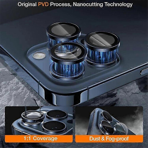 (Silver) TORRAS 1Set Clear Tempered Glass Camera Lens Protector for iPhone 15 Pro/Pro Max 1
