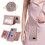 (PinkGold) Google Pixel 7a Case with Lanyard Mirror Card Holder Grids Pattern RFID Cover 4