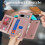 (PinkGold) Google Pixel 7a Case with Lanyard Mirror Card Holder Grids Pattern RFID Cover 5