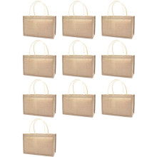 10X Sacola de Juta de Aniagem, Grandes Sacolas de Compras Reutilizáveis com Alças Sacola Feminina, Faça Você Mesmo, Ecológica, L