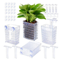 4 Pcs Aquarium Plant Holder Adjustable Height with Extendable Hook and Suction Cup for Fish Tank Aquaponic Plant Clear