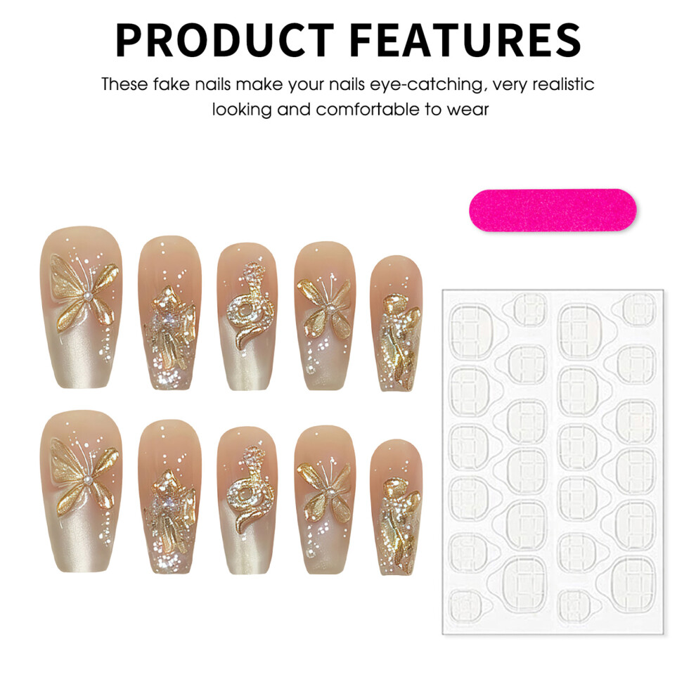 Roc-Electron (Middle Size, Xs) Party Press On Nails: Butterfly & Snake Design