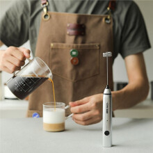 MHW-3BOMBER Electric Milk Frother Dual Whisk Heads Handheld Foam Maker Rechargeable Coffee Latte Cappuccino Mixer White