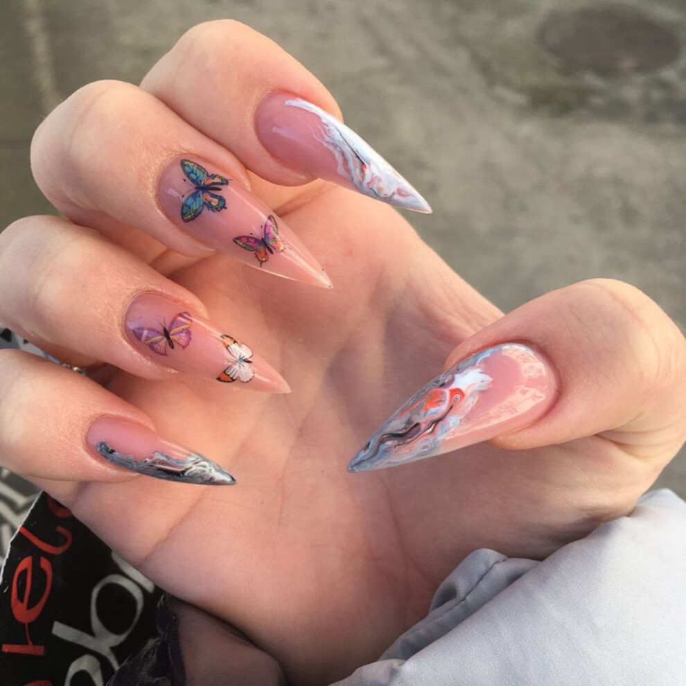 Zhouq-Outdoors (Jelly Glue Model) Butterfly Decor Fake Nails - Durable & Comfortable