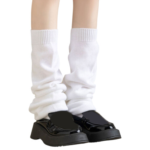 Trendige Damen-Socken mit gerippten Bündchen über den-Weiß
