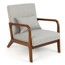 Woonkamer loungestoel, gewatteerd, houten armleuningen, 65x79x77 cm, grijs
