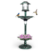 Zonne-vogelbad met voederbak en plantenbak - 43x110 cm Groen